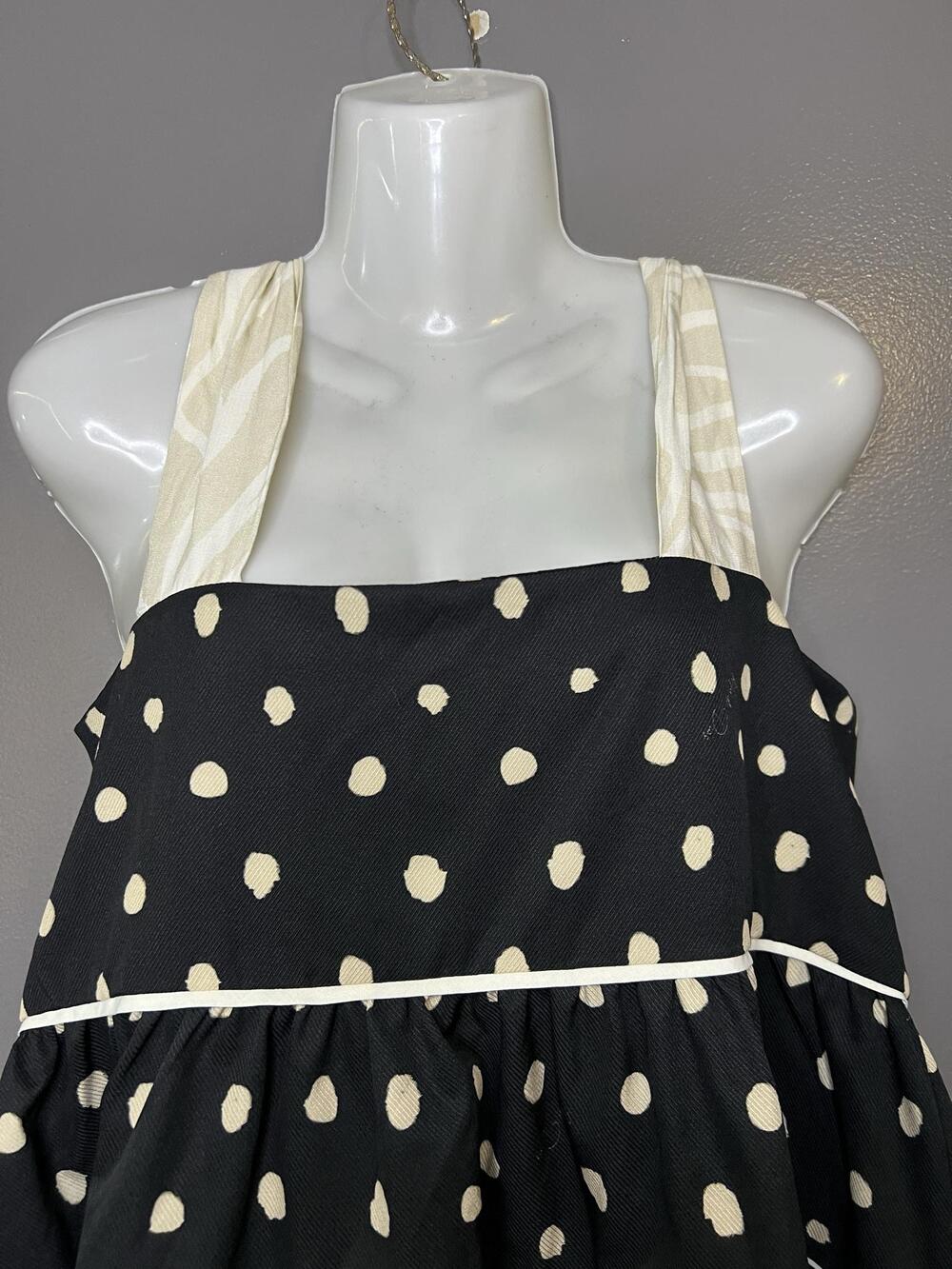 Arkitect x MIA De DIOS Womens Large Black Polka Dot Tiered Ruffle Tunic Top